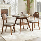 LKTART Dining Table Set for 2, Square Solid Wood Dining Table with 2 Grey PU Dining Chairs, Soild Wood Table Chairs Set of 2 for Small Spaces, Dining Room, Kitchen, Walnut