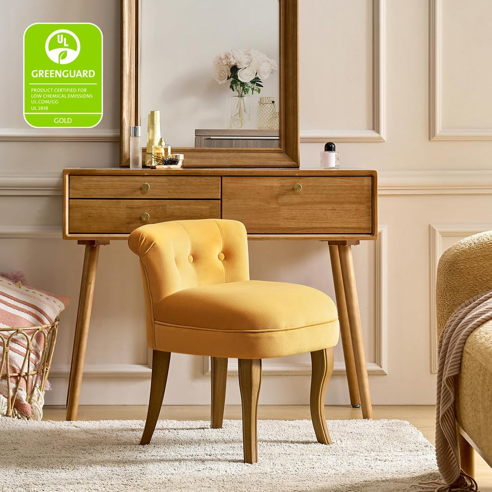 HULALA HOME Velvet Vanity Stool with Low Back, Mustard | Small Modern Vanity ...