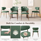 Dining Chairs Set of 4, Upholstered Dining Room Chairs with Metal Legs and Anti Slip Pads, Curved Back Kitchen Chair for Home and Restaurant Use, Green