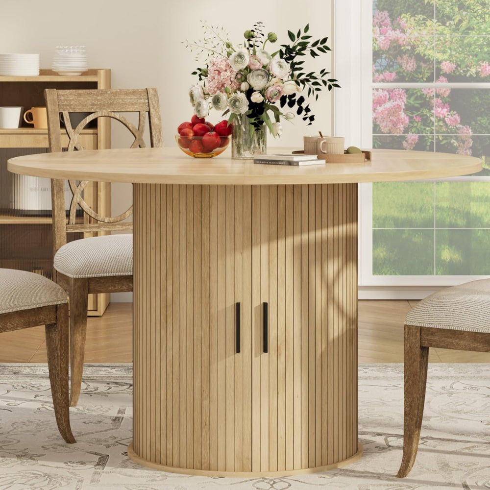 IDEALHOUSE 47 Inch Round Dining Table for 4, Natural Oak | Farmhouse Kitchen ...