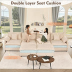 142.5" U Shaped Couch, Modular Sectional Sofa, 3-Seater Comfy Cloud Couch, Set of Modular Pieces with Movable Ottoman, Deep Seat Couches for Living Room, Linen, Beige