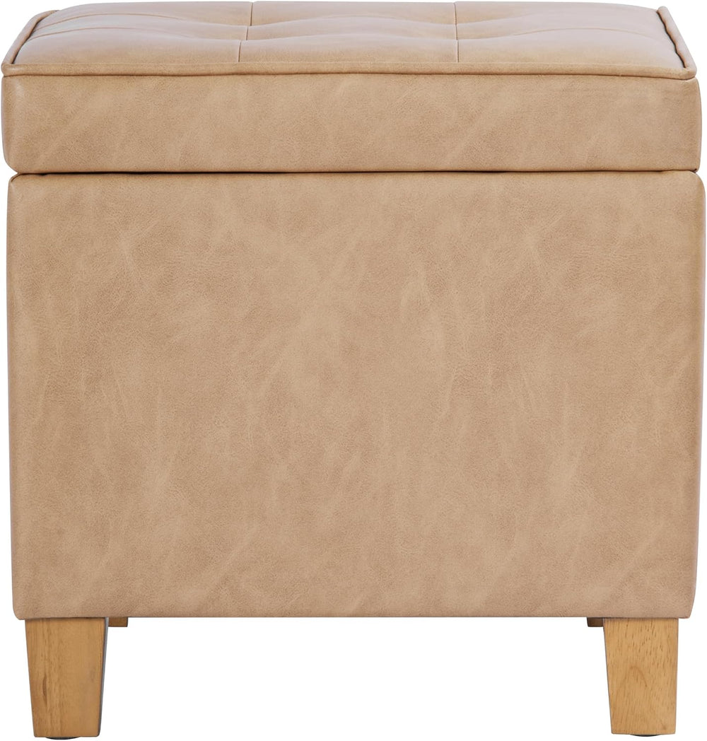 HomePop Square Tufted Storage Ottoman - Sand Faux Leather