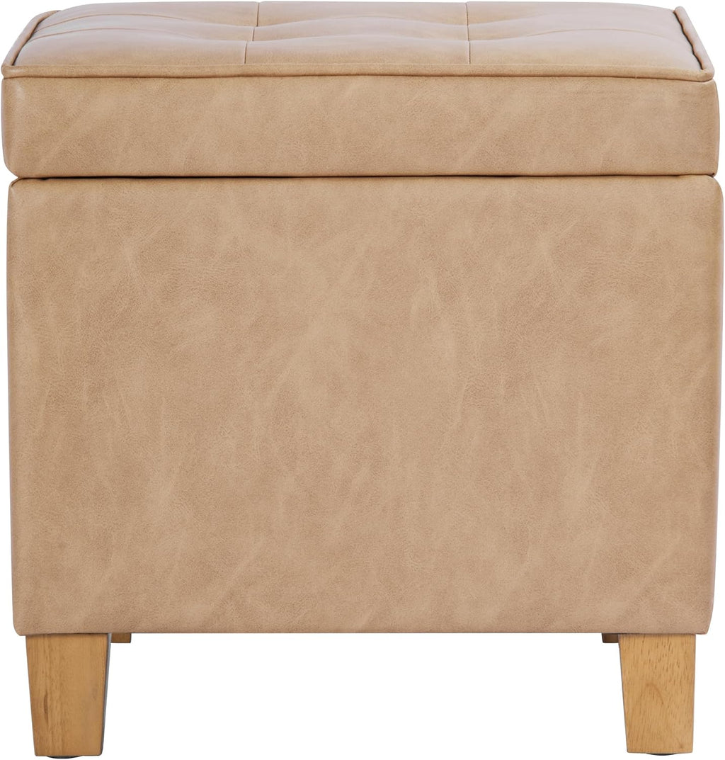 HomePop Square Tufted Storage Ottoman - Sand Faux Leather