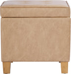 HomePop Square Tufted Storage Ottoman - Sand Faux Leather