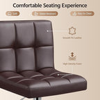 Yaheetech Bar Stools Set of 2, Adjustable PU Leather Swivel Barstools, Modern Counter Stools with Back and Footrest, Counter Height Barstools for Bar, Kitchen, Dining Room, Brown