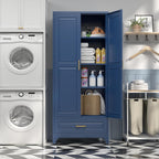 SteeLoong 75" Kitchen Pantry Cabinet with Drawer, Metal Storage Cabinets with Doors and 4 Adjustable Shelves,Blue Kitchen Cabinet with 2 Gold Handles,Food Cupboard for Livingroom,Pantry, Bathroom