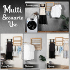 Wall Mounted Drying Rack - Clothes Drying Rack Wall Mounted for Laundry - 20 INCH - with 5 Hooks and 8 arms - 80 lbs Capacity - Natural Bamboo
