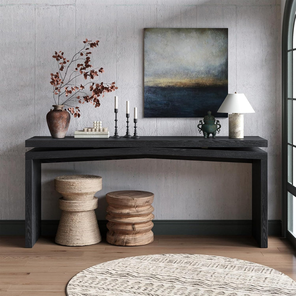 SSLine 65" Wooden Console Table Narrow Long Sofa Tables Behind Couch, Fa...