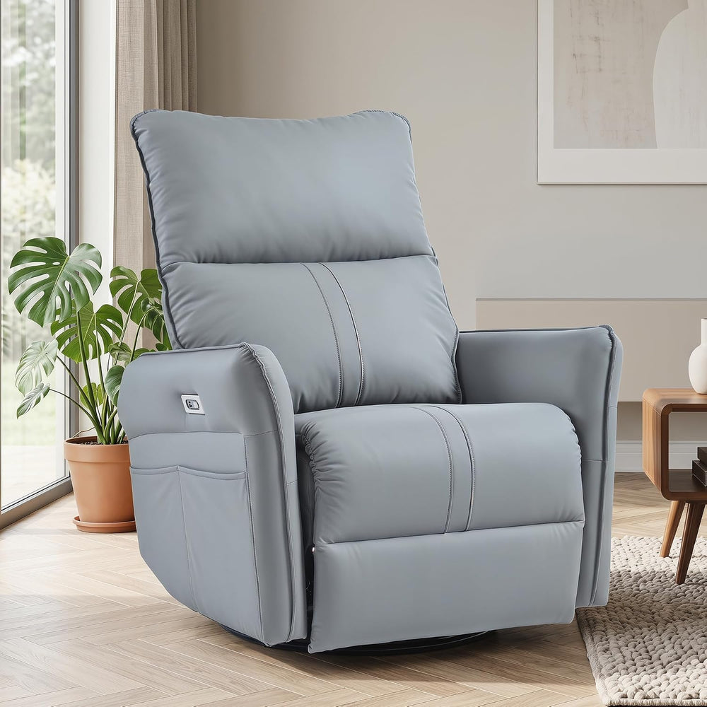 Power Swivel Rocker Recliner Chair with USB Charging Port | PU leather, 270° ...