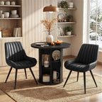 Miereirl Modern 3-Piece Round Wooden Dining Table and Chair Set,31.5" Table with Semi-Open Storage Rack and Sliding Door, Dining Chairs Made of High-end Fabric, Warm Home Dining Room Combination