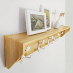 SKOLOO Wall Shelf with Hooks, 35-Inch Coat Rack Wall Mount with Shelf Organizer - Lightweight & Sturdy, 5 Tri Hooks - Perfect for Entryway, Hallway, Living Room, Bedroom, Mudroom, Natural & White