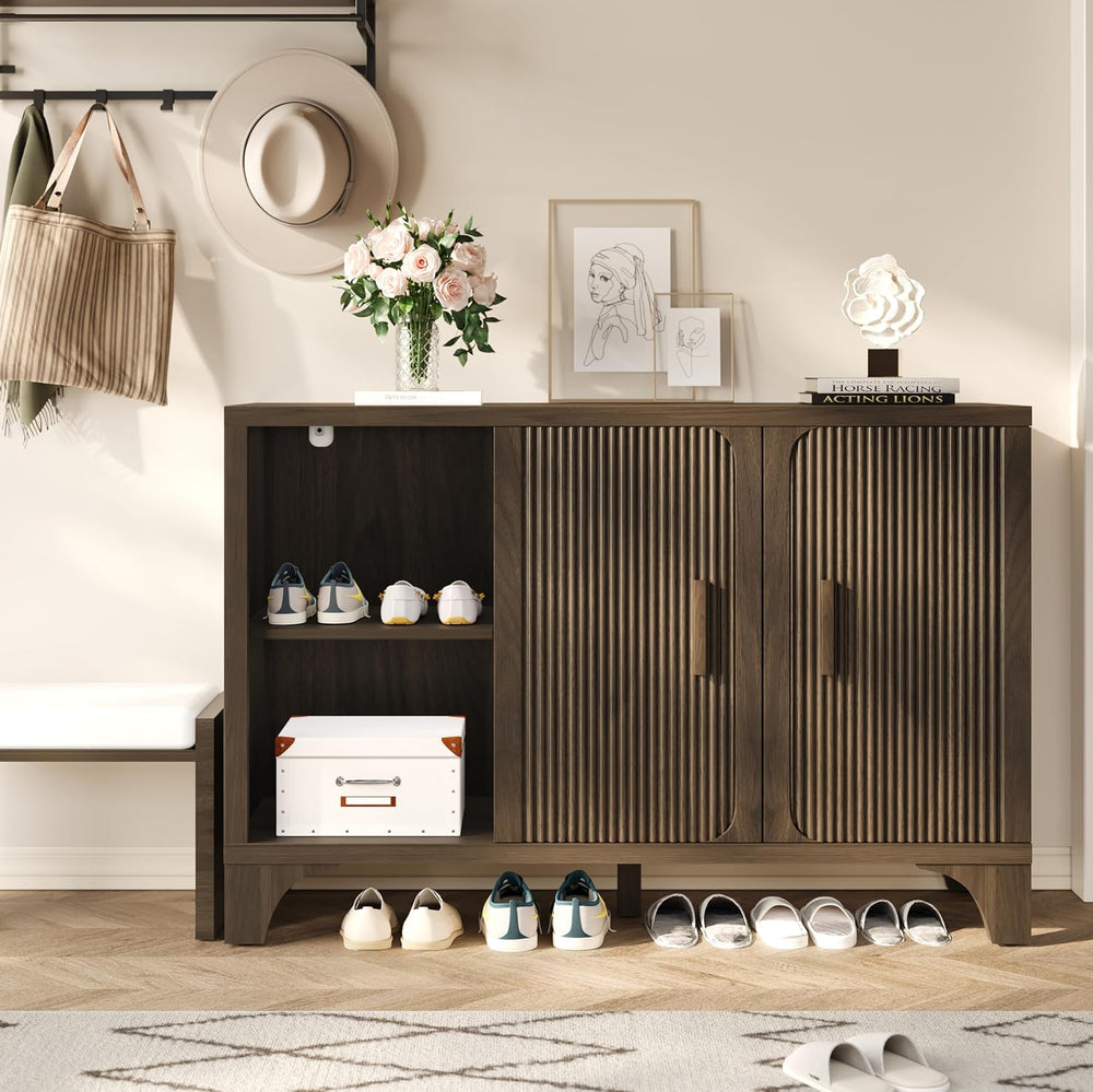 Mid Century Modern Fluted Buffet Cabinet with Storage, Accent Sideboard and C...