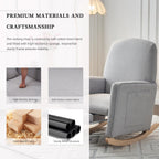 Rocking Chair Nursery with Foot Rest, Nursing Rocking Chair with High Backrest, Glider Rocker Chair for Living Room, Bedroom, Nursery(Cotton Linen Light Gray)