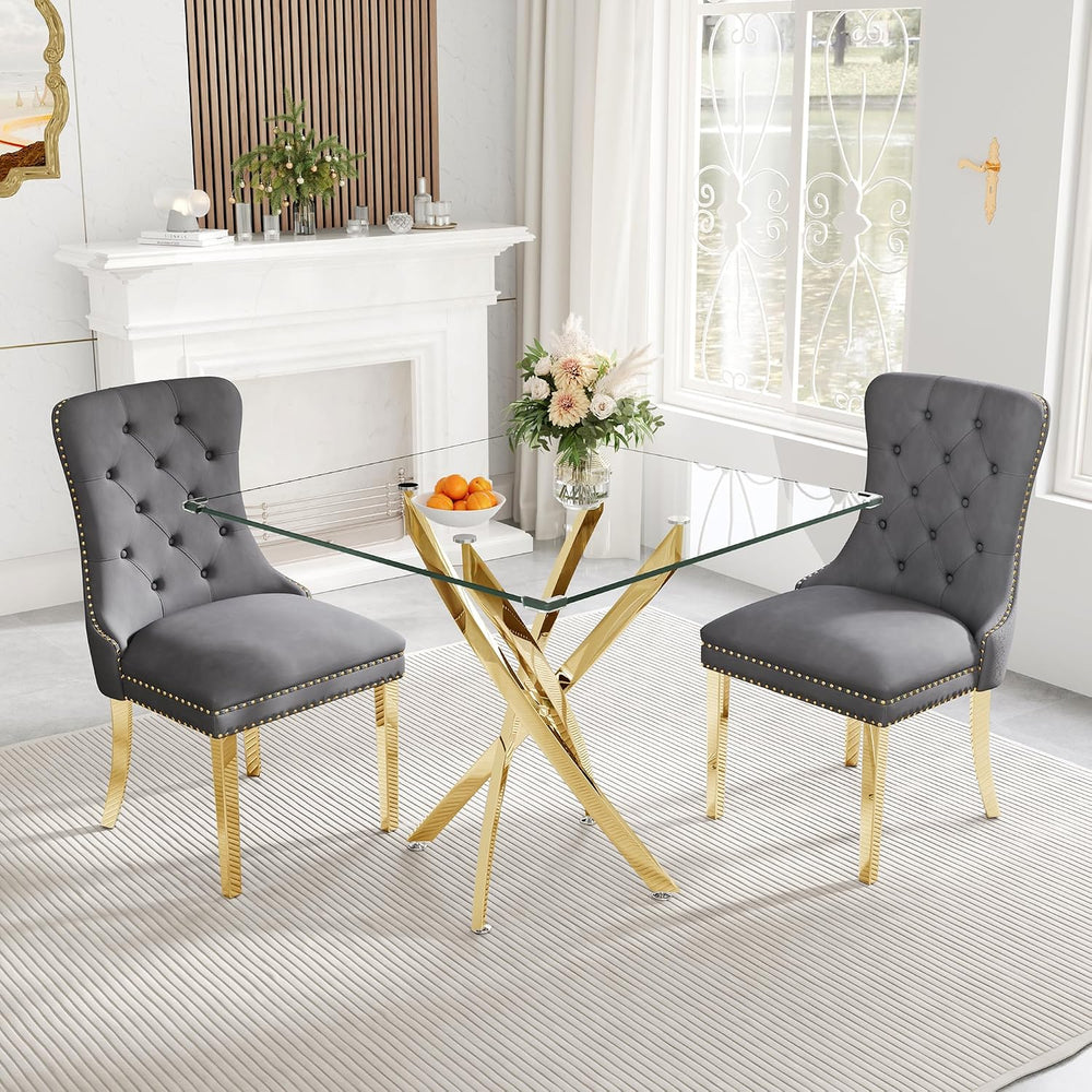 AF ARTISAN FURNITURE 36" Square Glass Dining Table Set for 2, 3-Piece Mo...