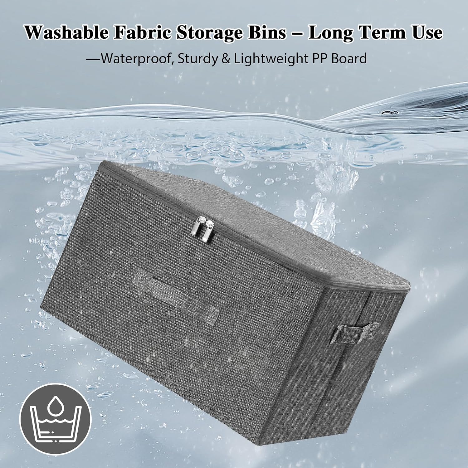 ANMINY Fabric Storage Bins with Zipper Lids, 15"x10"x6", Gray, 1 PCS | 15.6Qt Cotton Linen Storage Box, PP Board Frame, Washable Collapsible, with Handles & 3-side Open Lid, Stackable, Small