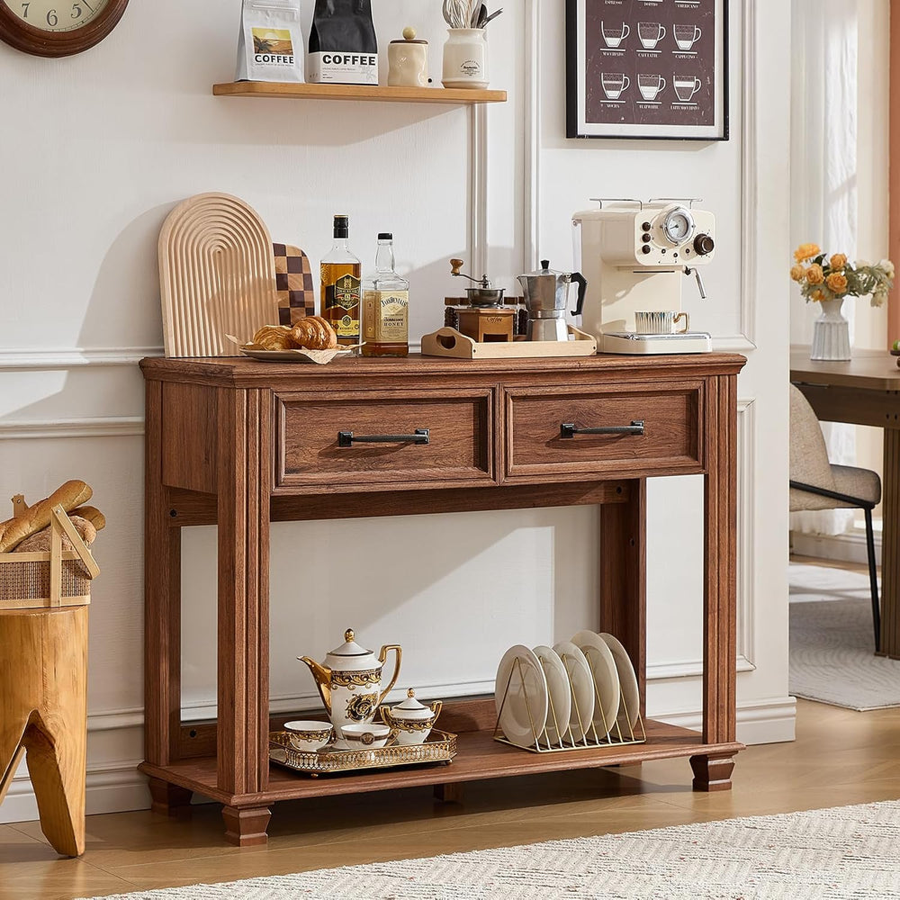 SAVOR LIFE 46" Farmhouse Console Table with Drawers, Brown Entryway Tabl...