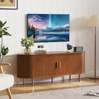 DHH 55 Inch Mid Century Modern TV Stand with Power Outlet for TVs up to 60 Inch, Entertainment Center with Storage and Adjustable Shelves, Media Console with Sliding Doors for Living Room(Walnut)