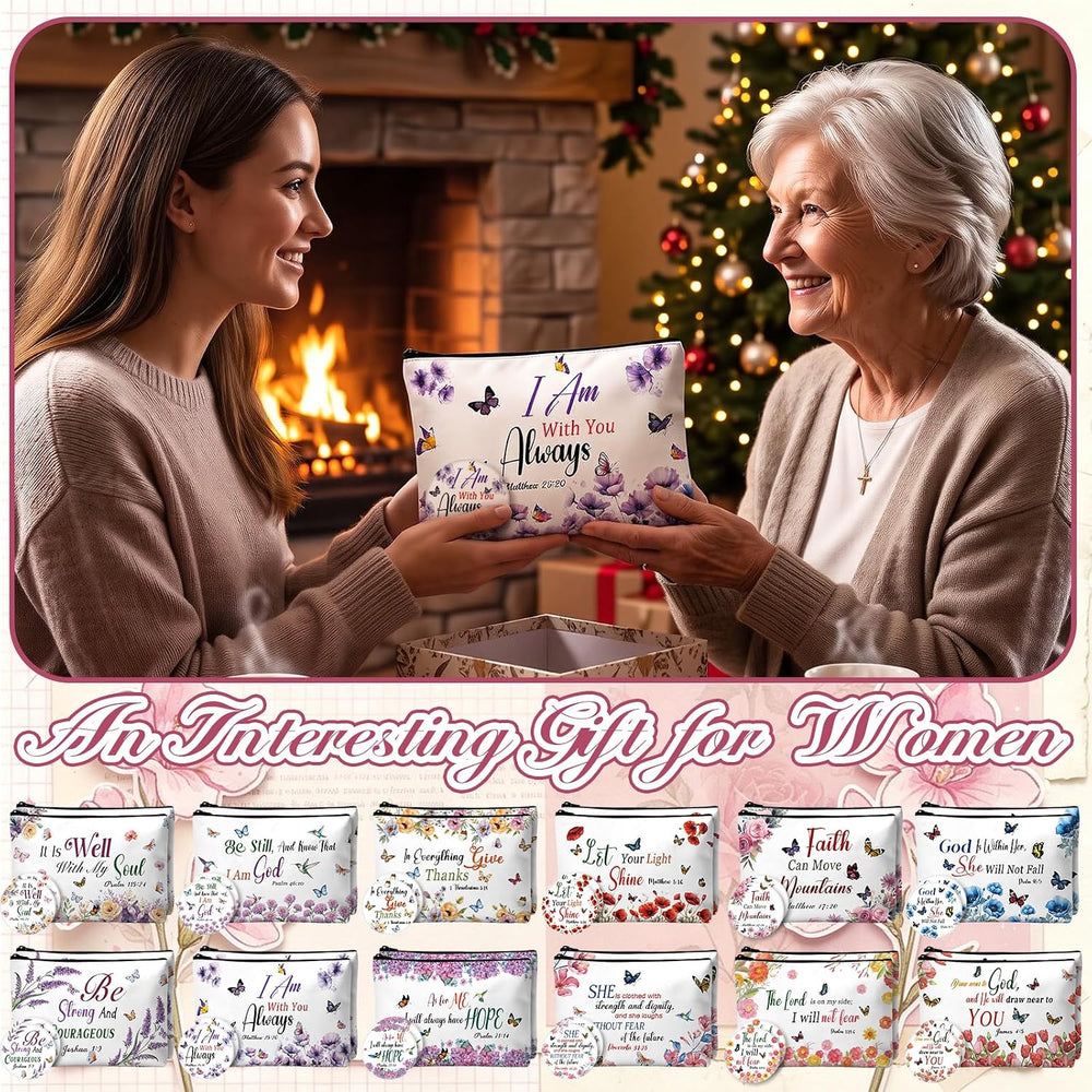48 Pcs Christian Gifts for Women Inspirational Makeup Bags with Mirrors