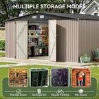 Aoxun 14x12 FT Large Shed Outdoor Storage Shed with 2 Large and Tall Doors, Utility Tool Shed Storage House with Lock, Metal Sheds with Sloped Roof for Patio Garden Lawn, Brown