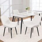Dining Chair Set of 3, Modern Dining Chairs with Thick Cushions, Faux Leather Upholstered Kitchen Dining Room Chairs with Metal Adjustable Legs for Dining Living Room, White