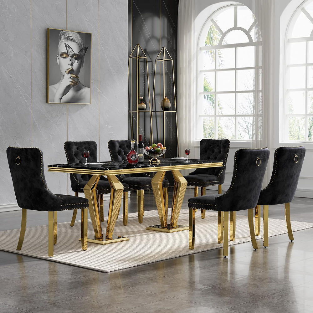 Luxury Marble Dining Table for 4 to 6, 68 inch Black Faux Marble Dining Table...