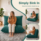 L-Shaped Oversized Bean Bag Chair(L-Green) | Fluffy Memory Foam Beanbag with Corduroy Fabric for Adults Teens Kids, Lounge Floor Sofa Chair for Living Room Bedroom