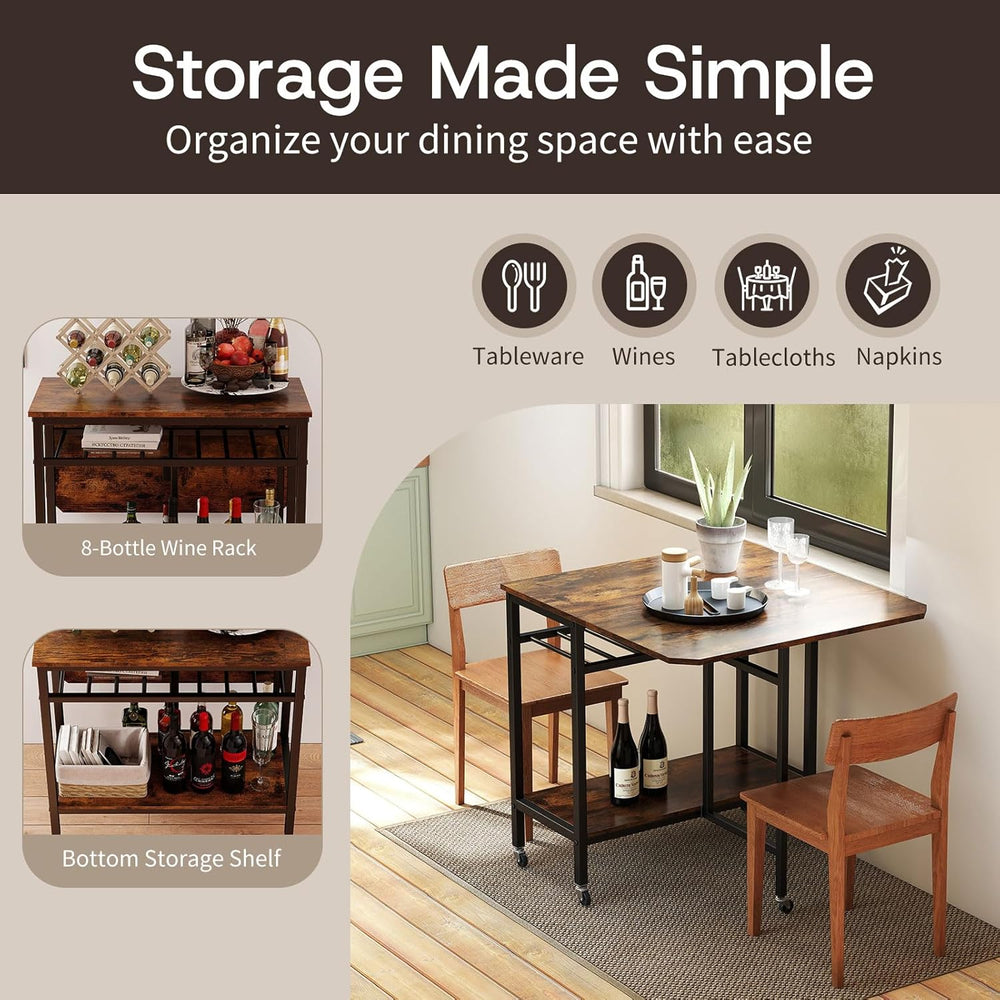 Giantex Folding Dining Table with 5 Wheels, Extendable Bar Tables with Wine R...