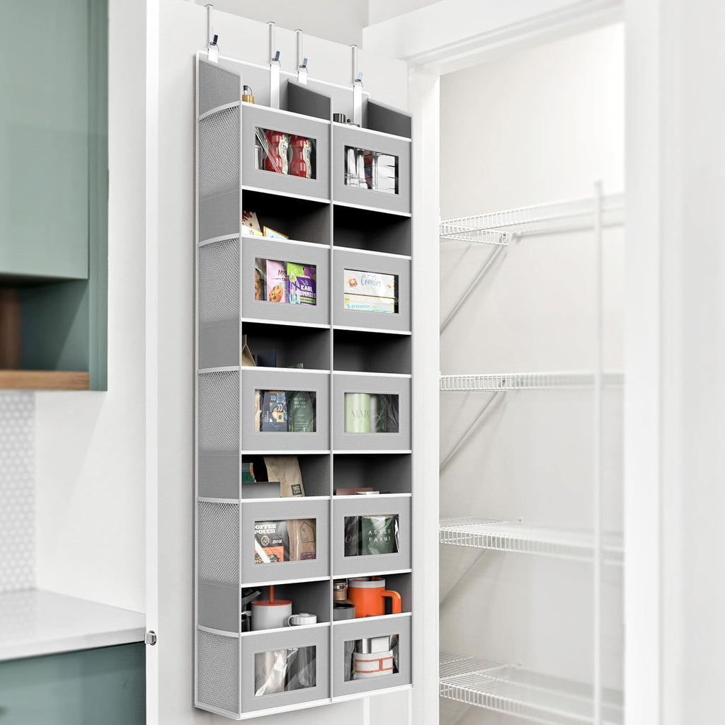 Simple Houseware Extra Large Heavy Duty 10 Pockets Over the Door Organizer | 80 lbs Capacity for Pantry, Closet, Bathroom, 5 Clear Window Pockets