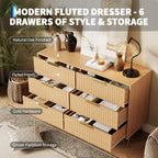 Garvee Fluted Dresser for Bedroom with 6 Drawers,47" Wide Modern Chest of Wooden Bedroom Chest with Metal Handle,Clothes Storage Organizer,Closet Dresser & TV Stand for Living Room,Hallway,6&Natural