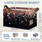 Pink Glitter Storage Baskets,Foldable Organizer Bin with Handles for Home Living Room Bedroom Closet Box 17x11.5x10Inch