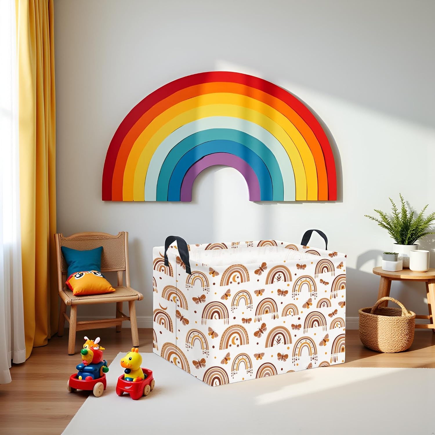 Rectangular Christmas Basket Waterproof Storage Bin for Bedroom Collapsible Bin Books Box Basket Room Decor(Rainbow)