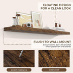 RICHFOCUS 55Inch Floating Shelves for Wall 2 Pack Shelves for Bedroom|Kitchen|Bathroom Wall Mounted Rustic Wood Floating Shelf with Invisible Brackets for Books|Storage|Decor, Rustic Brown