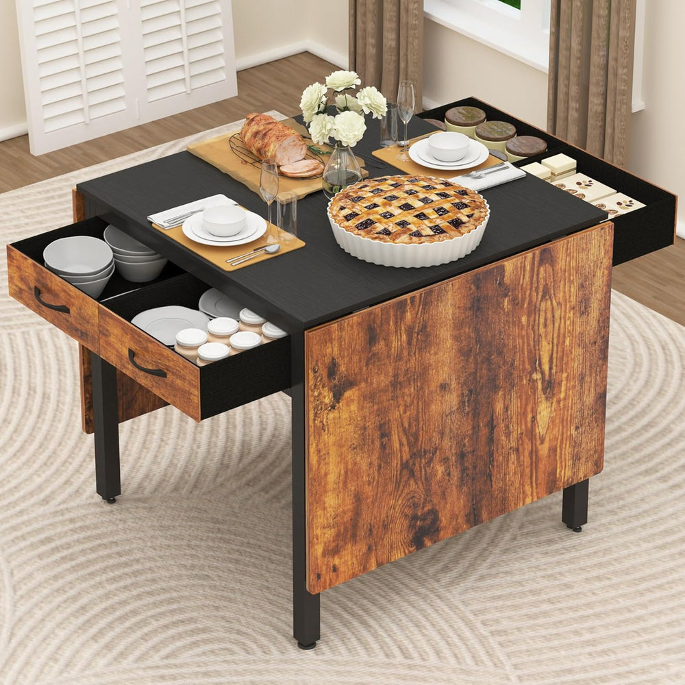 Folding Dining Table,Dining Room Table with Drawers,Industrial Extendable Tab...