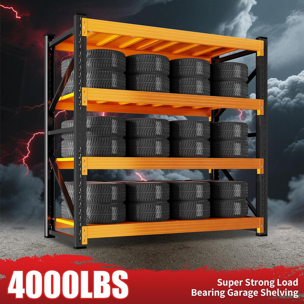 4000LBS Garage Shelving 48" W Garage Shelving Heavy Duty 4-Tier Metal Storage Shelves Adjustable Shelf Unit Storage Rack for Basement Supermarket Warehouse 48" W x 20" D x 78" H Black-Orange