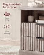 VASAGLE MAXE Collection - Set of 2 Nightstands with Charging Station, Bedside Table, Side End Table with 2 Drawers, Open Shelf, 2 AC Outlets, 2 USB Ports, Transitional, Bedroom, Washed Gray ULET926G01