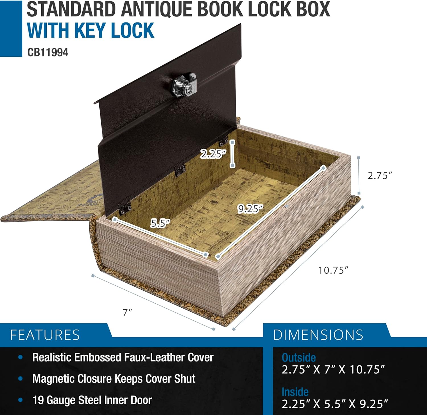Barska Antique Map Book Safe with Key Lock – Hidden Diversion Lock Box with Magnetic Closure – Concealed Steel Compartment for Cash, Jewelry, and Valuables – Home or Office Security
