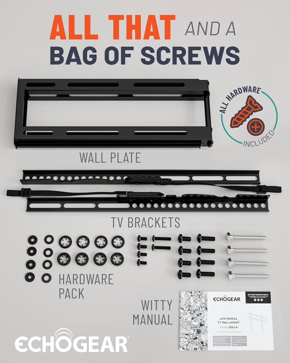 ECHOGEAR Fixed TV Wall Mount for 32"-90" TVs up to 150lbs, 1.18&quo...