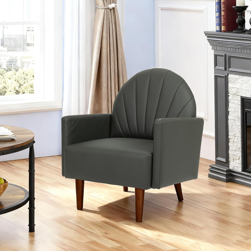 Modern Upholstered Single Sofa Chair，PU Leather Armchair Vanity Chair Shell B...
