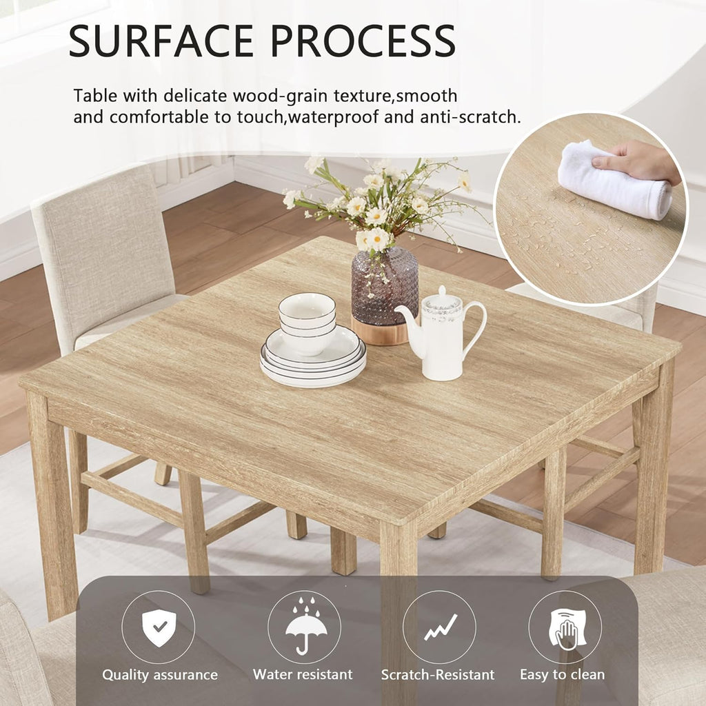Harper & Bright Designs 5-Piece Counter Height Table Set with 4 Chairs, Wooden Light Oak Kitchen Dining Set for Small Spaces, Modern Square Counter Height Table and Upholstered Stools for Dining Room