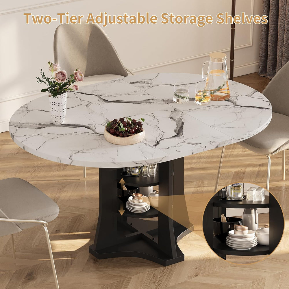 Extendable Dining Table 43"-59" for 4-6, White Faux Marble Round Ki...