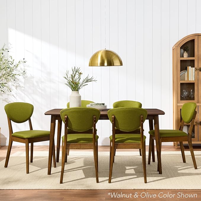 Best Choice Products Dining Chairs Set of 2, Mid-Century Modern Upholstered Wood, Armless w/Seat Cushion, Padded Backrest - Walnut/Moss Green