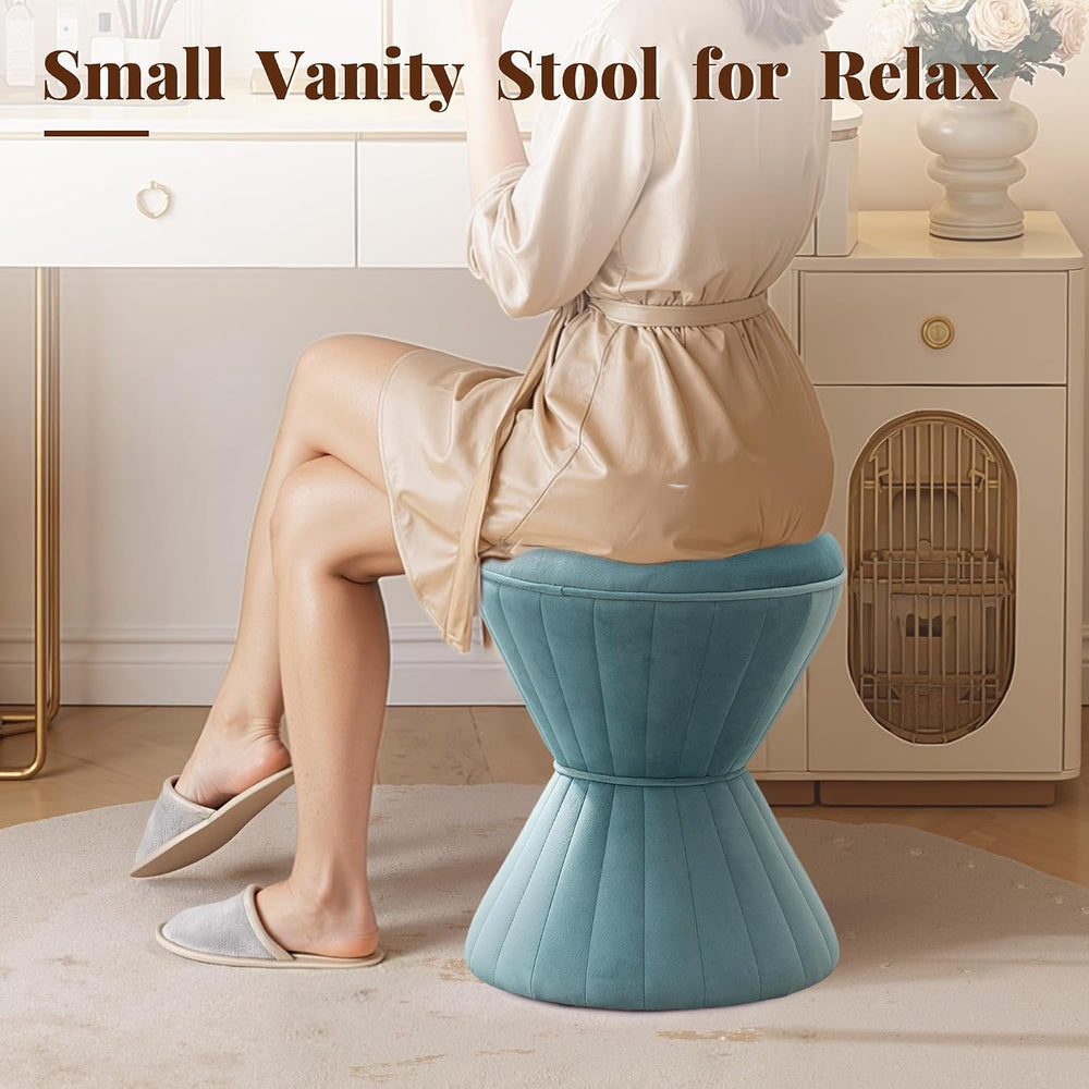 Multifunction Velvet Ottoman, Upholstered Vanity Stool Chair, Sturdy Round Fo...