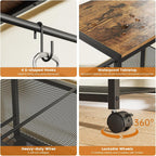 Rolling Kitchen Microwave Cart, 3-Tier Microwave Stand with Adjustable Shelf, Kitchen Storage Cart on Lockable Wheels, Coffee Bar Cart Shelf Rack Organizer for Kitchen, Living Room, Office, Balcony