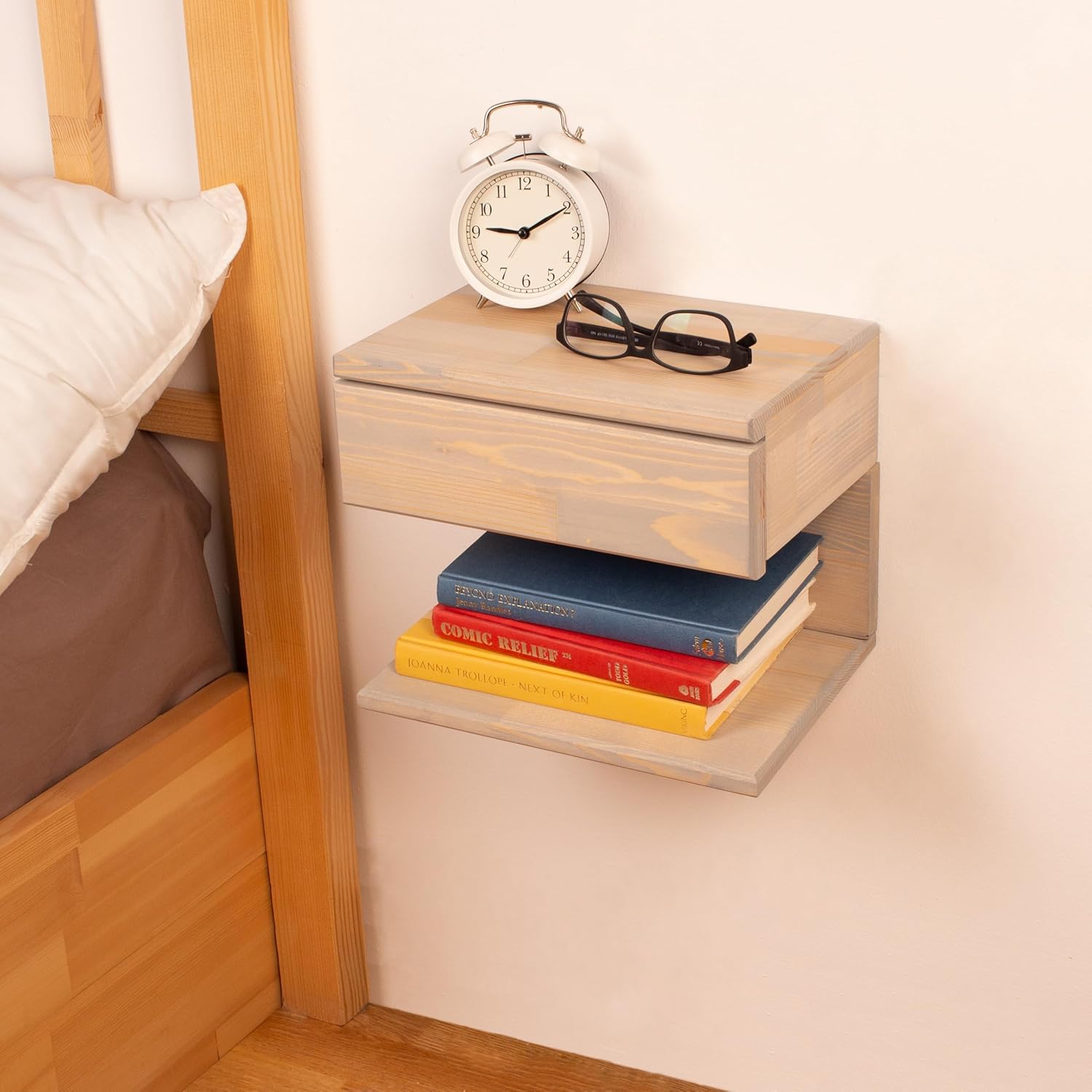 Floating Nightstand Side Accent or End Table with Storage Drawer, Wood Bedside Shelf, Handmade Floating Table, Nightstand Shelf (Istanbul)