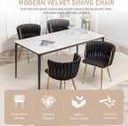 Kiztir Black Velvet Dining Chairs Set of 4, Upholstered Dining Room Chairs with Gold Metal Legs, Modern Dining Chairs with Woven Back for Living Room, Bedroom, Kitchen