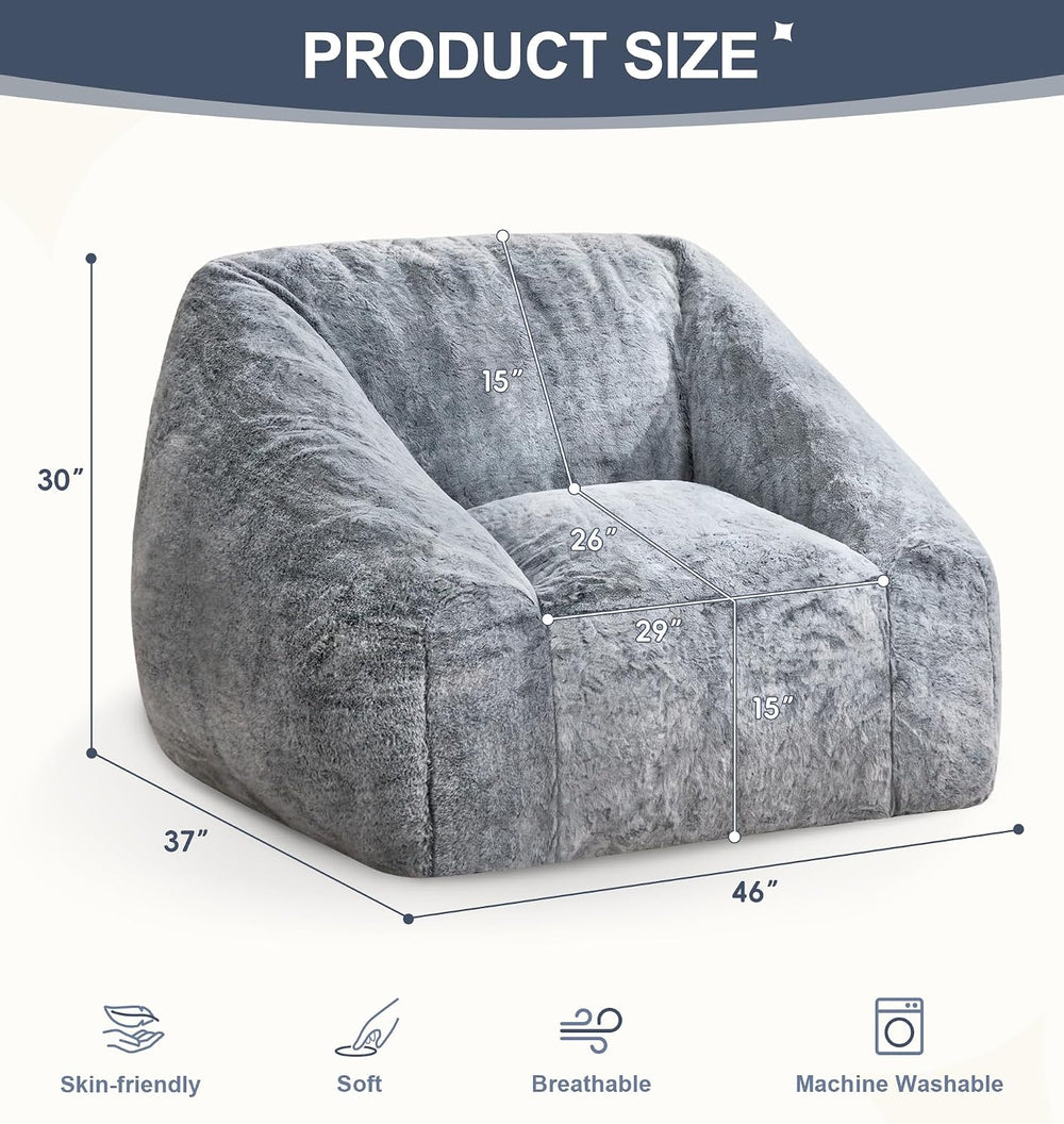 Hobestluk Bean Bag Chair Plush Accent Chair Armrest Living Room Adult Grey | ...