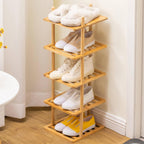 5-Tier Vertical Shoe Rack - Tall Narrow Shoe Rack Organizer for Small Spaces,Bamboo Shoen Shelf for Entryway,Closet,Corner,Doorway,Skinny Shoe Shelf Space Saving Shoe Storage (Natural, 5-Tier)