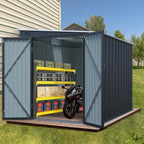 6x8FT Outdoor Storage Shed with Lockable Double Doors, Metal Lean to Garden Shed with Free PC Light Board for Tools, Small Outside Storage Shed Waterproof for Backyard, Garden, Patio