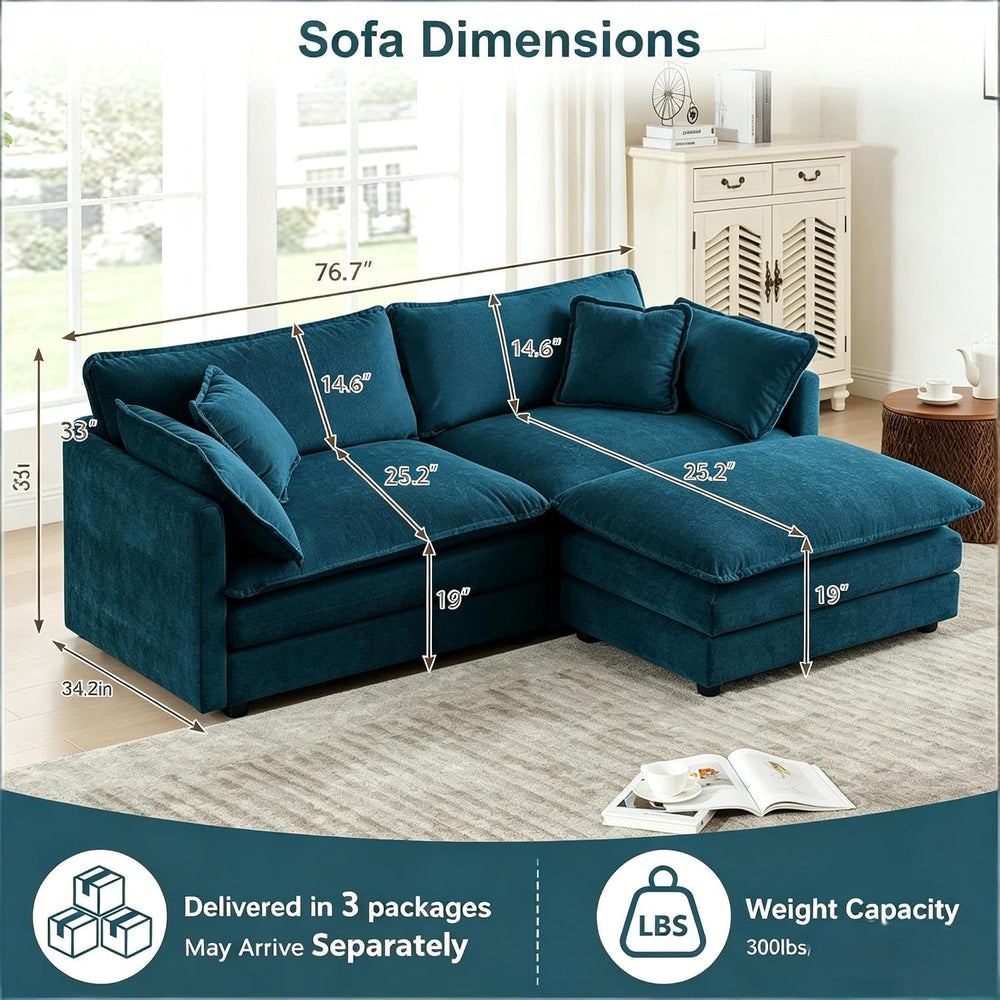 Modular Sectional Sofa with Ottoman, 76.7" Modern L Shaped Sectionals Cl...