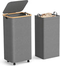 Yecaye 100L Large Capacity Laundry Hamper – Foldable Rolling Laundry Basket, Mobile Clothes Hamper with Wheels, Removable Inner Bag, Bamboo Handle Lid Laundry Bin – Multi-Use Storage,Grey